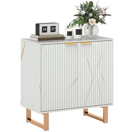 Elegant Storage Sideboard with Ridged Front and Shelves - White/Gold-Tone