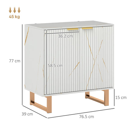 Elegant Storage Sideboard with Ridged Front and Shelves - White/Gold-Tone