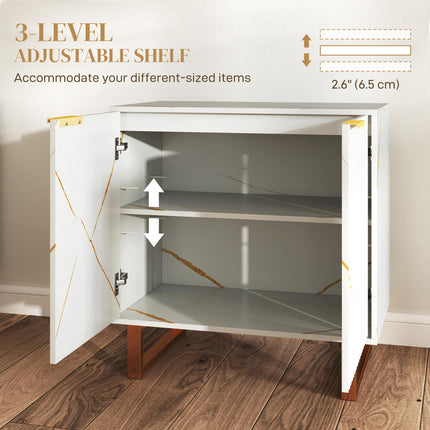 Elegant Storage Sideboard with Ridged Front and Shelves - White/Gold-Tone
