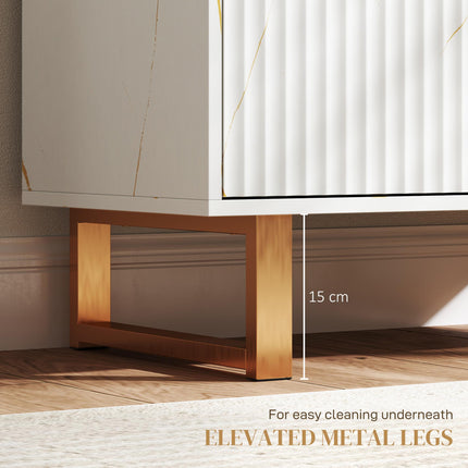 Elegant Storage Sideboard with Ridged Front and Shelves - White/Gold-Tone