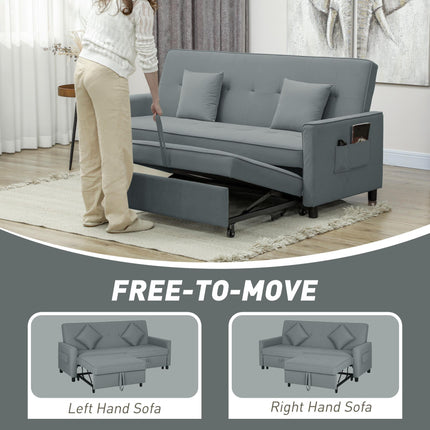 Three-Person Velvet-Feel Sofa Bed with Pillows - Grey
