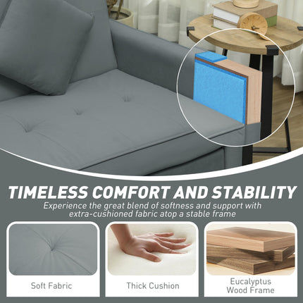 Three-Person Velvet-Feel Sofa Bed with Pillows - Grey