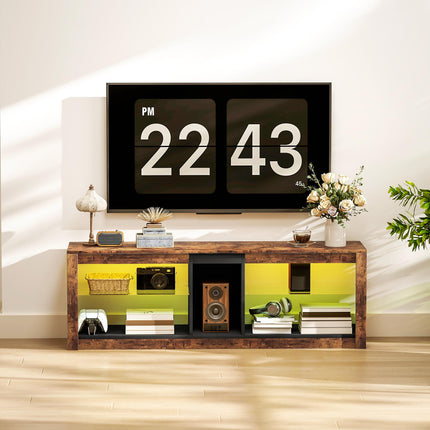 TV Stand Cabinet with LED Lights and Remote Control for TVs up to 65", Entertainment Centre with Storage Shelves and Compartment, Rustic Brown