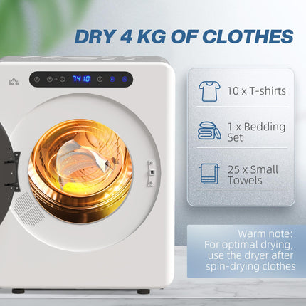 4kg Compact Tumble Dryer with 40-60℃ Adjustable Temperature - White