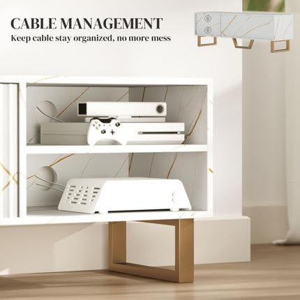 Marble Effect TV Unit with Fluted Doors and Storage for up to 70" TVs - White