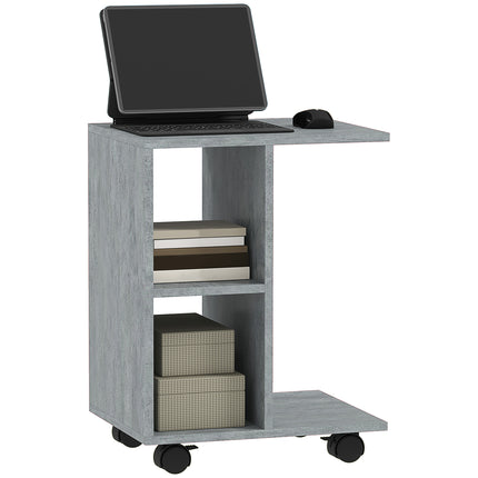 C-Shape End Table Unique Storage Unit w/ 2 Shelves 4 Wheels Freestanding Home Of