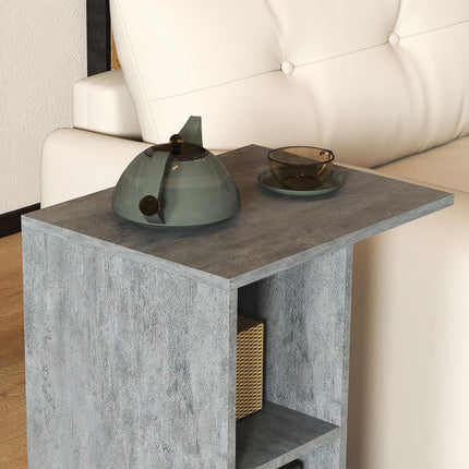 C-Shape End Table Unique Storage Unit w/ 2 Shelves 4 Wheels Freestanding Home Of