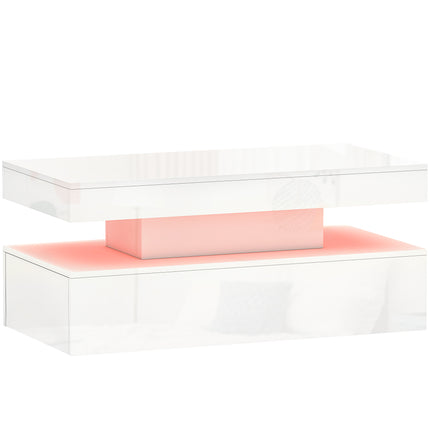 LED Coffee Table with Storage - High Gloss White