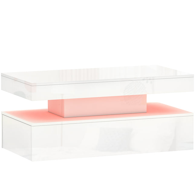 LED Coffee Table with Storage - High Gloss White