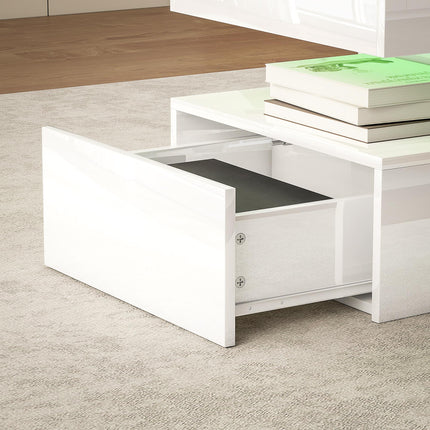 LED Coffee Table with Storage - High Gloss White