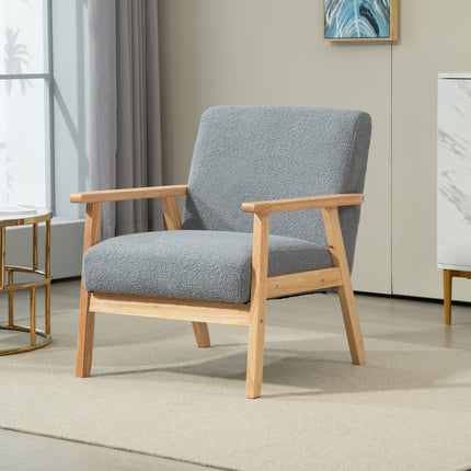 Wide Seat Accent Chair with Wood Frame and Thick Cashmere Cushions - Grey
