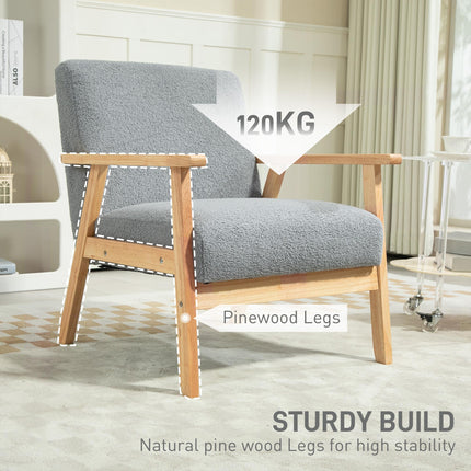 Wide Seat Accent Chair with Wood Frame and Thick Cashmere Cushions - Grey