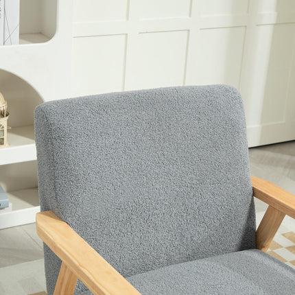 Wide Seat Accent Chair with Wood Frame and Thick Cashmere Cushions - Grey