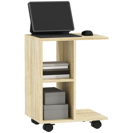 C-Shape End Table Unique Storage Unit w/ 2 Shelves 4 Wheels Freestanding Home Of