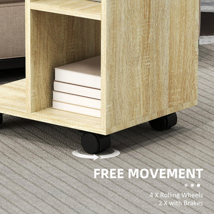 C-Shape End Table Unique Storage Unit w/ 2 Shelves 4 Wheels Freestanding Home Of