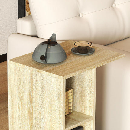 C-Shape End Table Unique Storage Unit w/ 2 Shelves 4 Wheels Freestanding Home Of