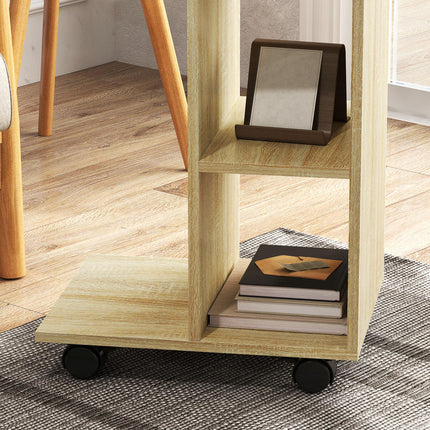 C-Shape End Table Unique Storage Unit w/ 2 Shelves 4 Wheels Freestanding Home Of