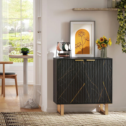 Elegant Storage Sideboard with Adjustable Shelves - Black/Gold-Tone