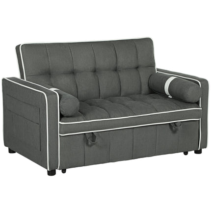 Two-Seater Linen-Look Sofa Bed with Recliner and Storage Pockets - Charcoal Grey