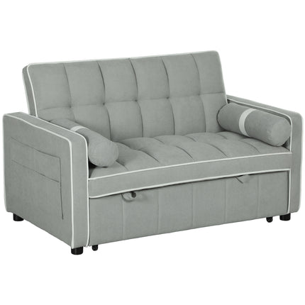 Two-Seater Linen-Look Sofa Bed with Recliner and Storage Pockets - Light Grey