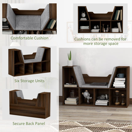 Bookcase Storage Shelf with Cushioned Reading Seat and Cube Organizer - Chestnut