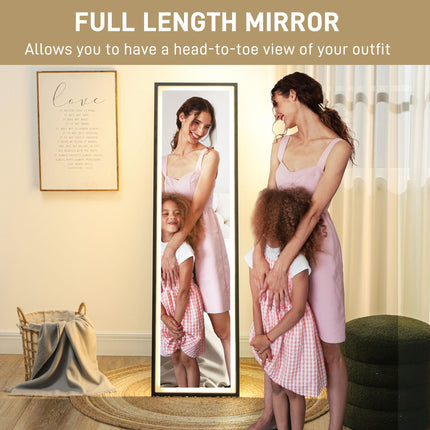 Full Length LED Mirror 150x40cm with Dimming & 3 Colour Lighting, Free Standing, Leaning or Wall Mount - Black