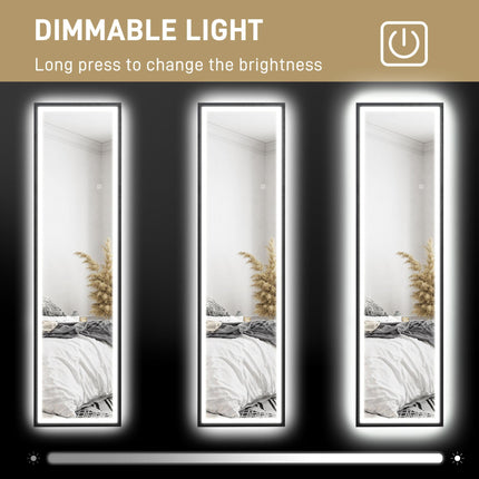 Full Length LED Mirror 150x40cm with Dimming & 3 Colour Lighting, Free Standing, Leaning or Wall Mount - Black