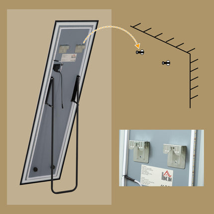 Full Length LED Mirror 150x40cm with Dimming & 3 Colour Lighting, Free Standing, Leaning or Wall Mount - Black