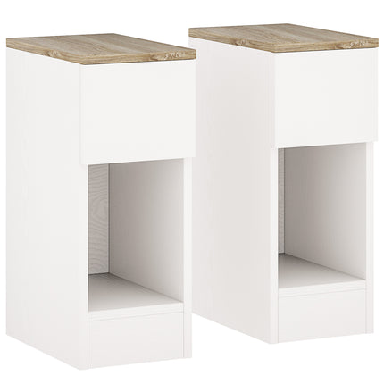 Set of Two Modern Storage Bedside Tables with Drawer and Shelf - White