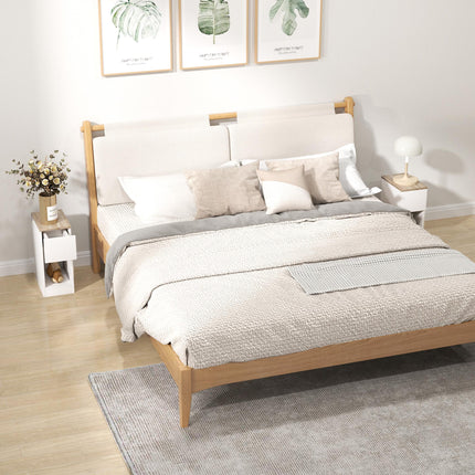 Set of Two Modern Storage Bedside Tables with Drawer and Shelf - White