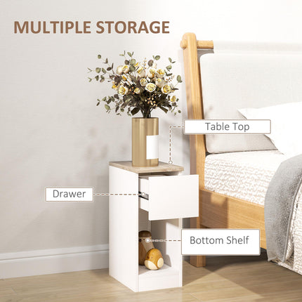 Set of Two Modern Storage Bedside Tables with Drawer and Shelf - White