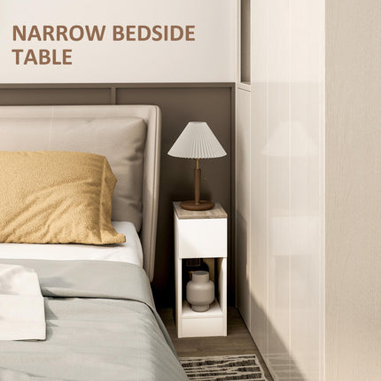 Set of Two Modern Storage Bedside Tables with Drawer and Shelf - White