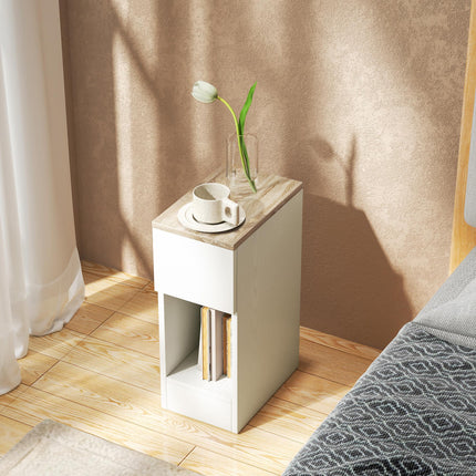 Set of Two Modern Storage Bedside Tables with Drawer and Shelf - White