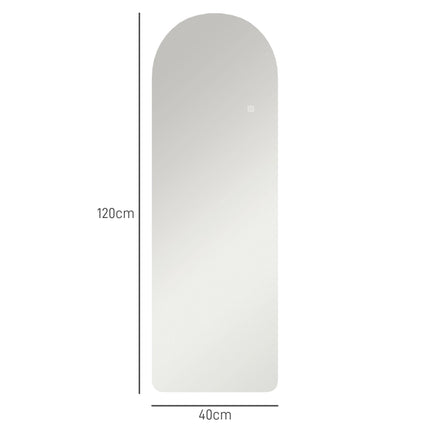 Arched Full Length LED Mirror 120x40cm with Dimming & 3 Colour Lighting - Clear