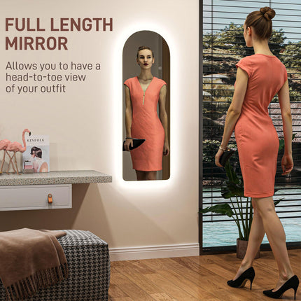 Arched Full Length LED Mirror 120x40cm with Dimming & 3 Colour Lighting - Clear