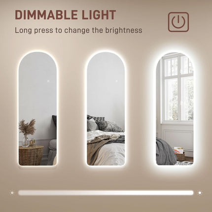 Arched Full Length LED Mirror 120x40cm with Dimming & 3 Colour Lighting - Clear