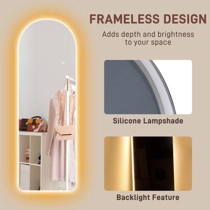 Arched Full Length LED Mirror 120x40cm with Dimming & 3 Colour Lighting - Clear