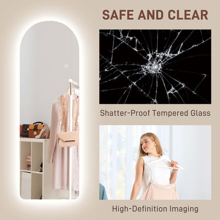 Arched Full Length LED Mirror 120x40cm with Dimming & 3 Colour Lighting - Clear