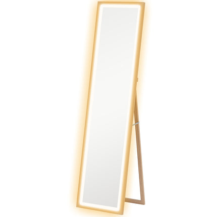 Full Length Mirror with Adjustable LED Outer Light - Oak
