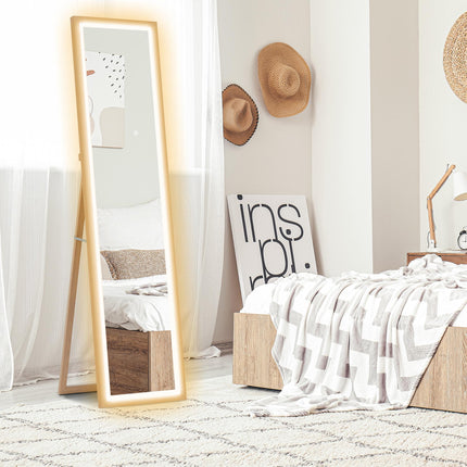 Full Length Mirror with Adjustable LED Outer Light - Oak