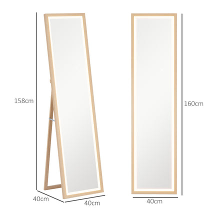Full Length Mirror with Adjustable LED Outer Light - Oak