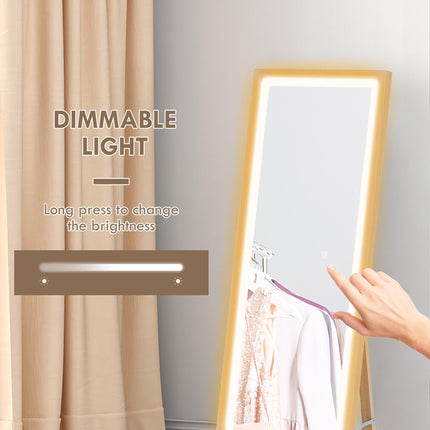 Full Length Mirror with Adjustable LED Outer Light - Oak