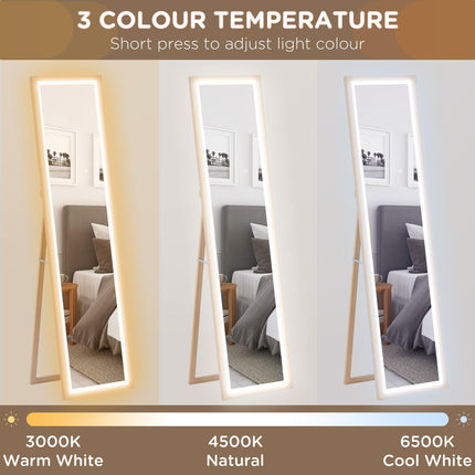 Full Length Mirror with Adjustable LED Outer Light - Oak