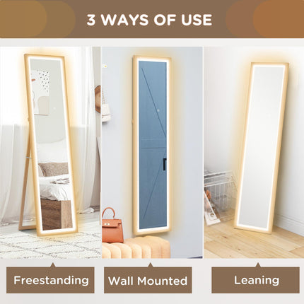 Full Length Mirror with Adjustable LED Outer Light - Oak