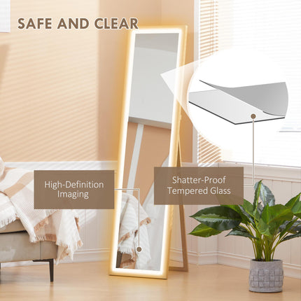 Full Length Mirror with Adjustable LED Outer Light - Oak