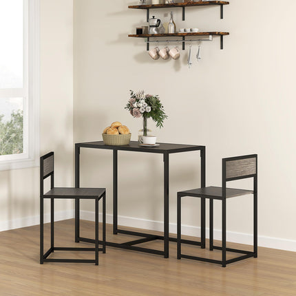 Dining Table and 2 Chairs Set Space-Saving Rectangular Compact Kitchen - Grey Wood-Effect