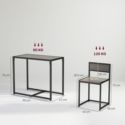 Dining Table and 2 Chairs Set Space-Saving Rectangular Compact Kitchen - Grey Wood-Effect