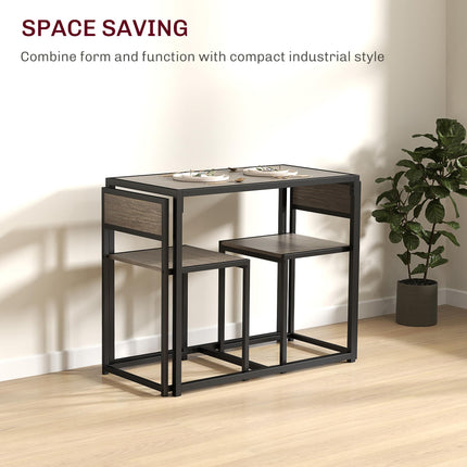 Dining Table and 2 Chairs Set Space-Saving Rectangular Compact Kitchen - Grey Wood-Effect