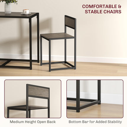 Dining Table and 2 Chairs Set Space-Saving Rectangular Compact Kitchen - Grey Wood-Effect
