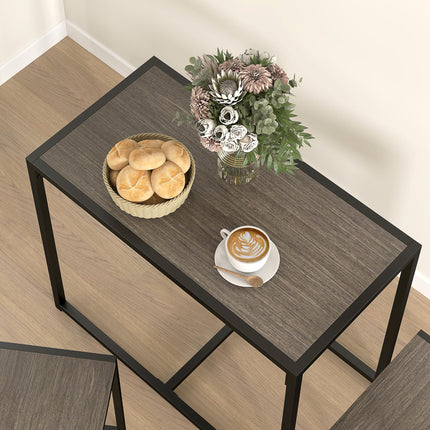 Dining Table and 2 Chairs Set Space-Saving Rectangular Compact Kitchen - Grey Wood-Effect